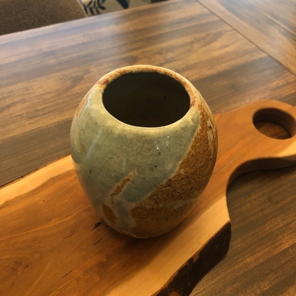 Rustic Brown and Baby Blue Ceramic Vase - Picture 6 of 14